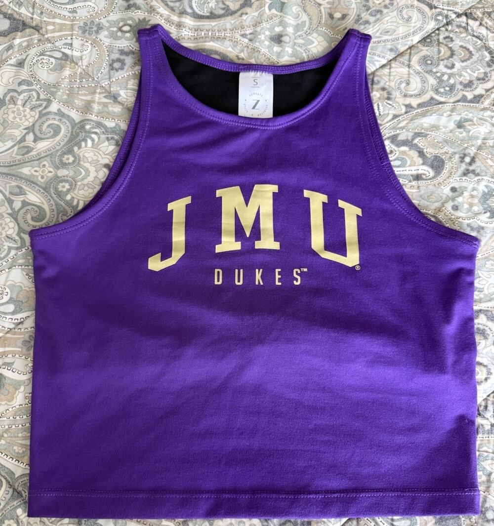 James Madison University JMU Go Dukes Women’s Cropped Tank Top With Shelf Bra S